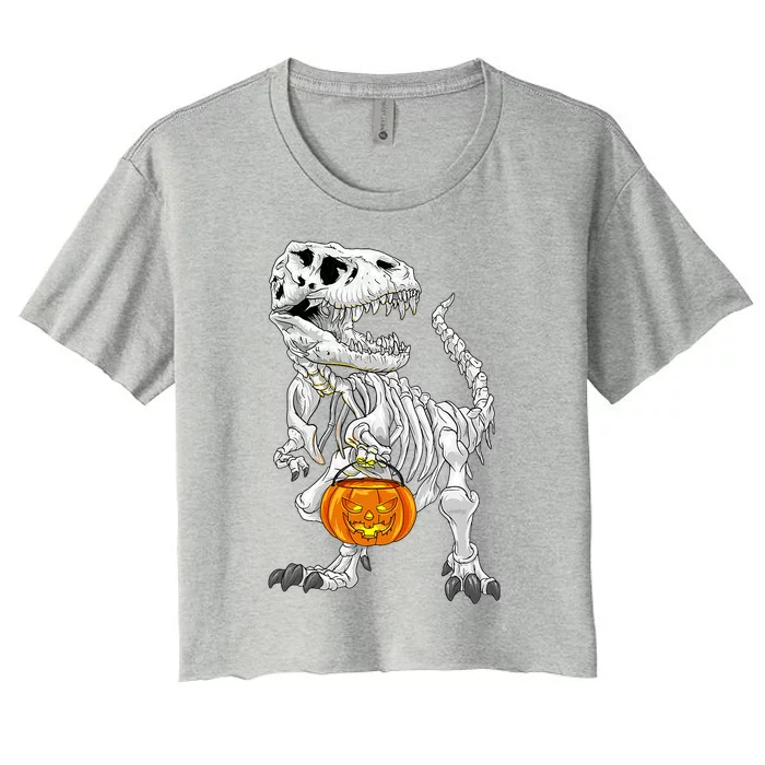 Halloween Costume TRex Skeleton Dinosaur Pumpkin Gift Women's Crop Top Tee