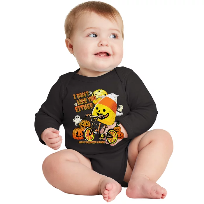 Halloween Costume Team Candy Corn I DonT Like You Either Baby Long Sleeve Bodysuit