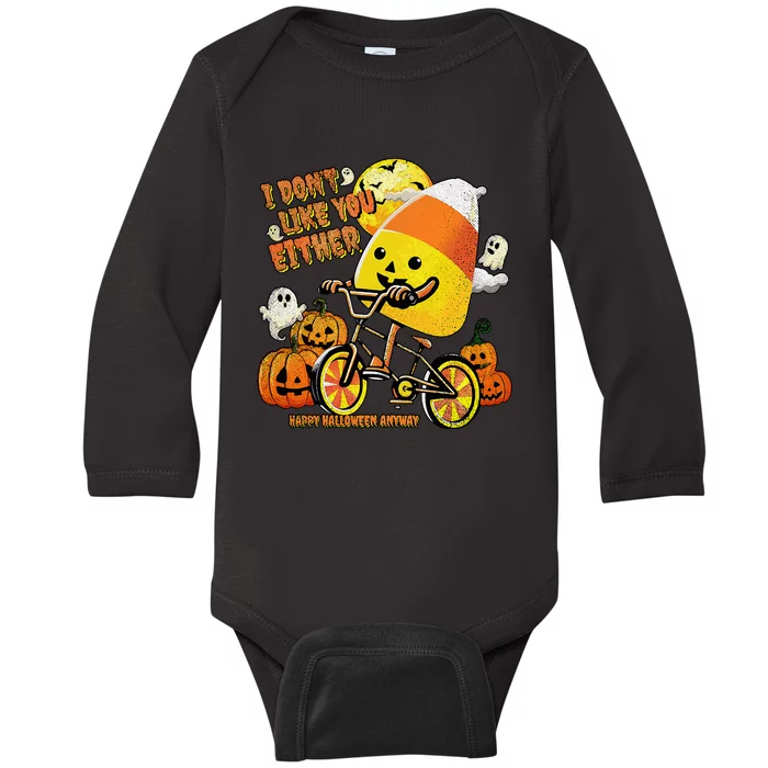 Halloween Costume Team Candy Corn I DonT Like You Either Baby Long Sleeve Bodysuit