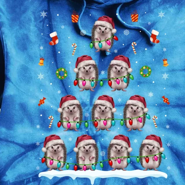 Hedgehog Christmas Tree Lights Hedgehog Xmas Tie Dye Hoodie