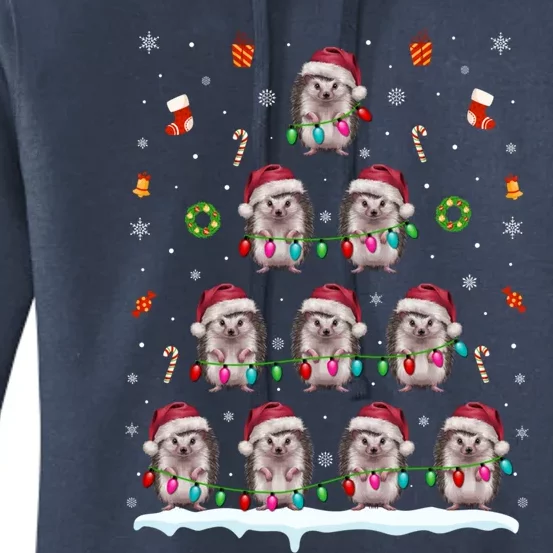 Hedgehog Christmas Tree Lights Hedgehog Xmas Women's Pullover Hoodie