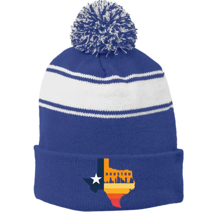 Houston City Texas Map Patriotic Texan Stripe Pom Pom Beanie