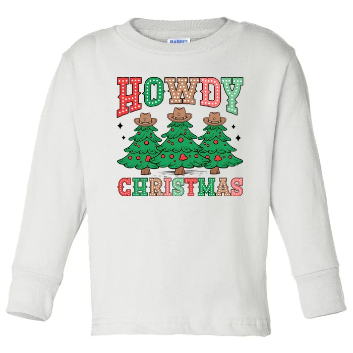 Howdy Christmas Tree Western Tumbler Merry And Bright Christmas Cowboy Toddler Long Sleeve Shirt