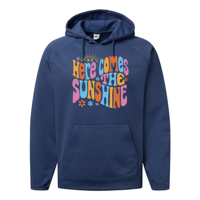 Here Comes The Sunshine Colorful Retro Performance Fleece Hoodie