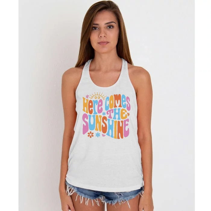 Here Comes The Sunshine Colorful Retro Women's Knotted Racerback Tank