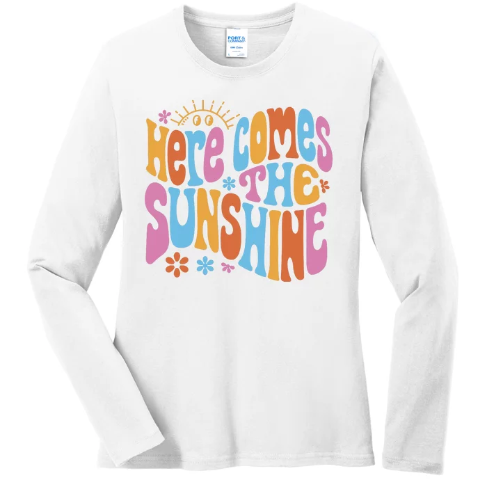 Here Comes The Sunshine Colorful Retro Ladies Long Sleeve Shirt