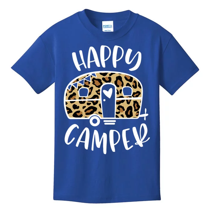 Happy Camper Trendy Leopard Camping Adventure Gift Kids T-Shirt