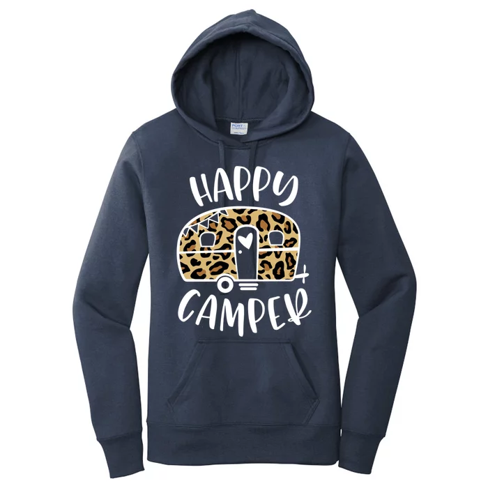 Happy Camper Trendy Leopard Camping Adventure Gift Women's Pullover Hoodie