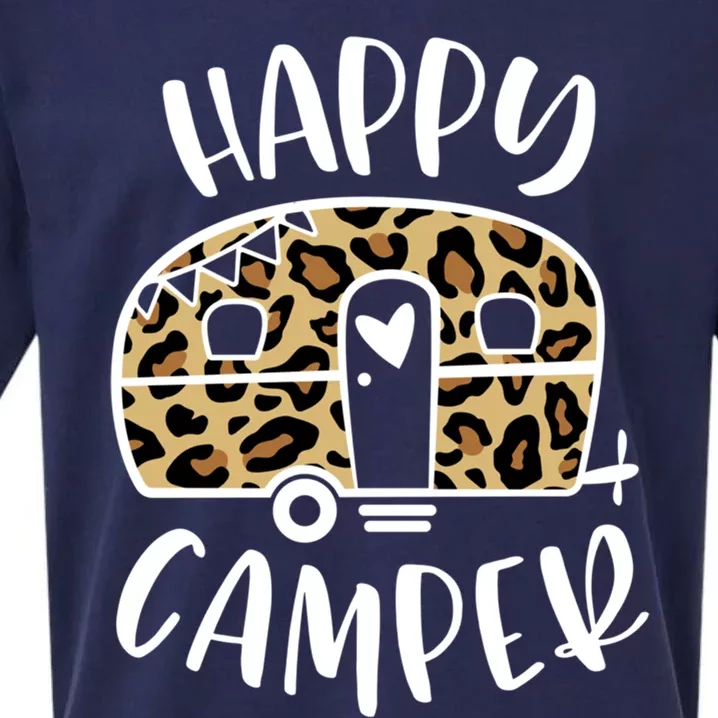 Happy Camper Trendy Leopard Camping Adventure Gift Sueded Cloud Jersey T-Shirt