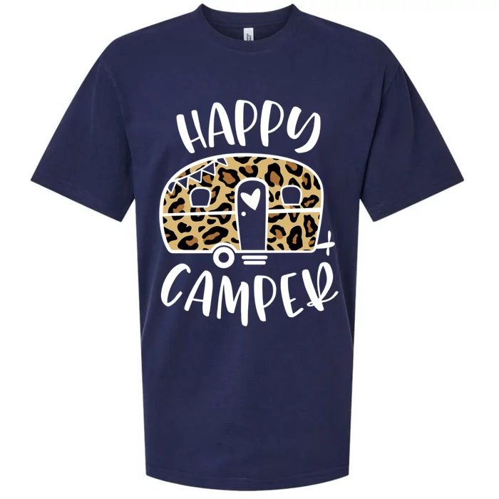 Happy Camper Trendy Leopard Camping Adventure Gift Sueded Cloud Jersey T-Shirt