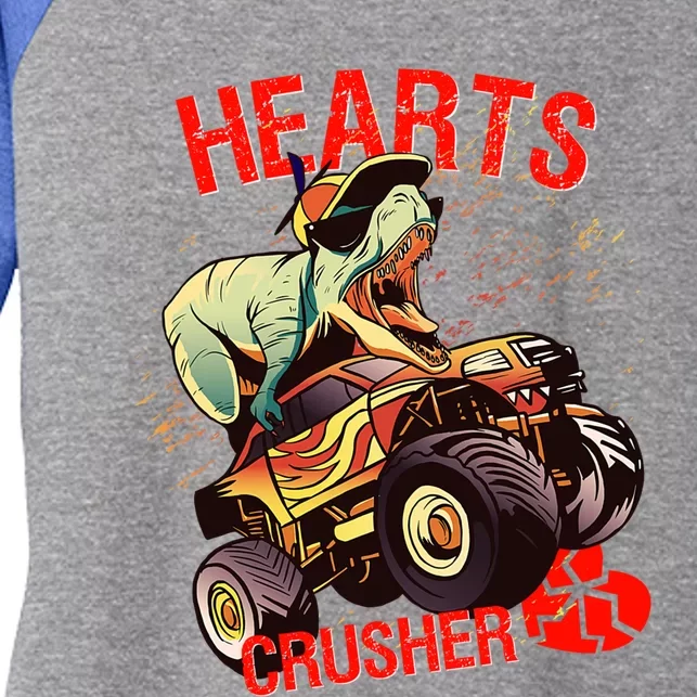 Hearts Crusher T Rex Dinosaur Riding Monster Truck Gift Women's Tri-Blend 3/4-Sleeve Raglan Shirt