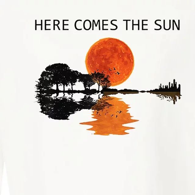 Here Comes The Sun Guitar Shadow Sunset Cropped Pullover Crew