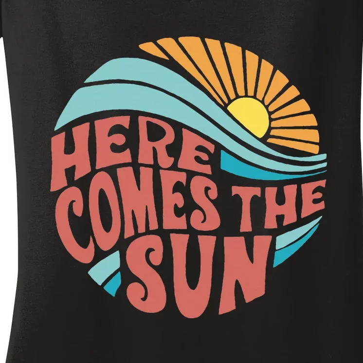 Here Comes The Sun Summer Beach Women's V-Neck T-Shirt