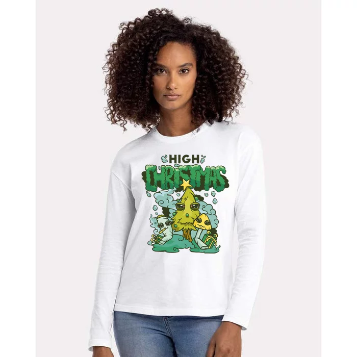 High Christmas Tree Womens Cotton Relaxed Long Sleeve T-Shirt