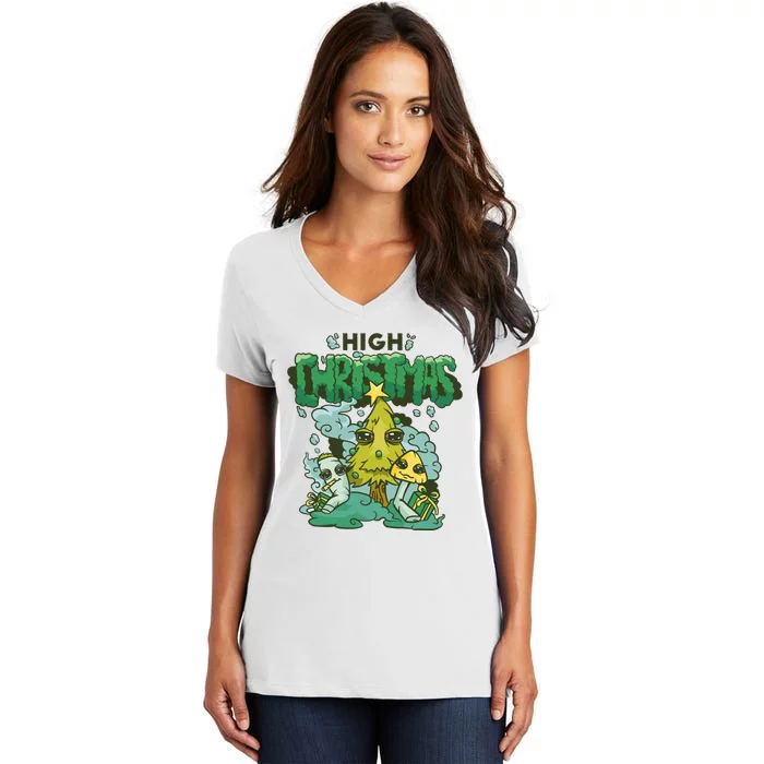 High Christmas Tree Women's V-Neck T-Shirt