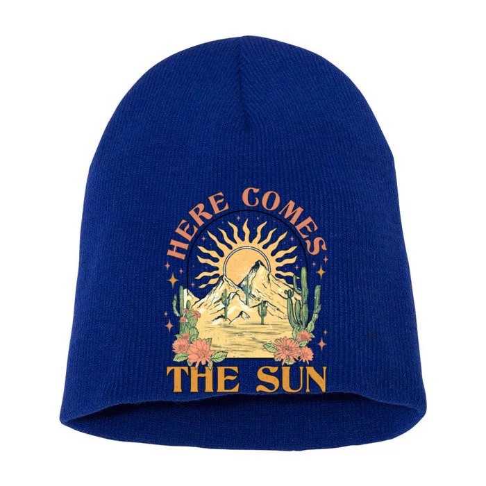 Here Comes The Sun Summer Vibes Summertime Vacation Funny Gift Short Acrylic Beanie