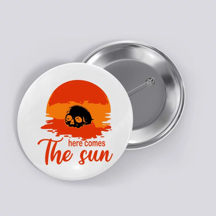 Here Comes The Sun Spooky Skull Vintage Halloween Button