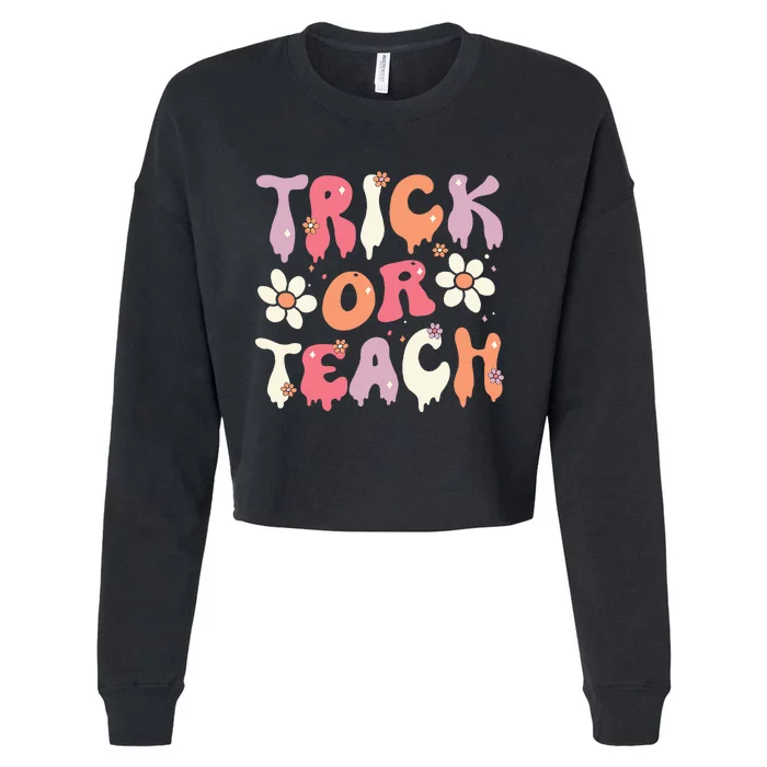 Halloween Costume Trick or Teach Ghost Groovy 70s Party Cropped Pullover Crew