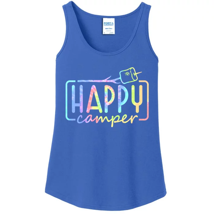 Happy Camper Tie Dye Rainbow Camping Hippie Cool Gift Ladies Essential Tank