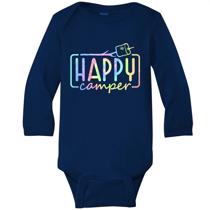 Happy Camper Tie Dye Rainbow Camping Hippie Cool Gift Baby Long Sleeve Bodysuit