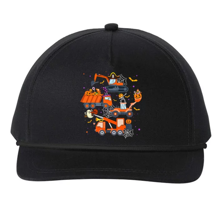 Halloween Crane Truck Construction Pumpkin Boy Snapback Five-Panel Rope Hat