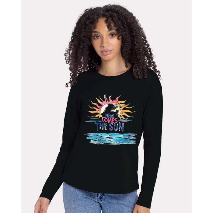 Here Comes The Sun Beach Retro Tropical Summer Cute Gift Womens Cotton Relaxed Long Sleeve T-Shirt