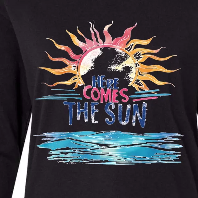 Here Comes The Sun Beach Retro Tropical Summer Cute Gift Womens Cotton Relaxed Long Sleeve T-Shirt