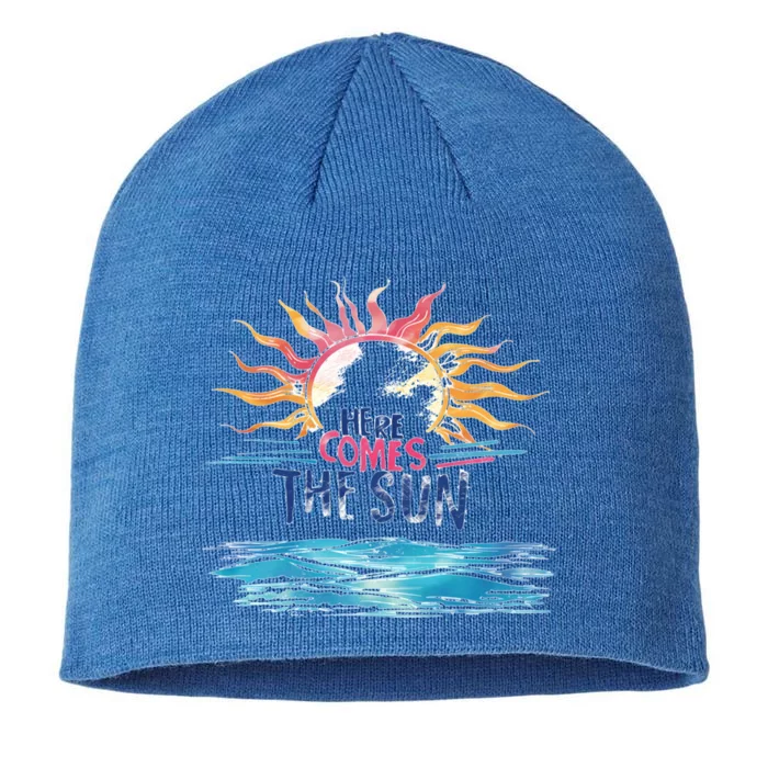 Here Comes The Sun Beach Retro Tropical Summer Cute Gift 8 1/2in Sustainable Knit Beanie