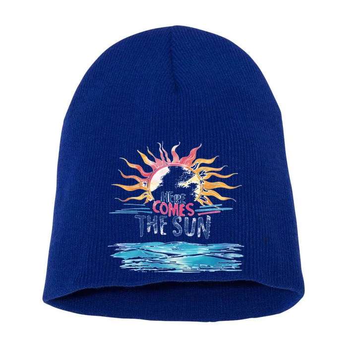 Here Comes The Sun Beach Retro Tropical Summer Cute Gift Short Acrylic Beanie