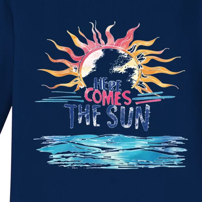 Here Comes The Sun Beach Retro Tropical Summer Cute Gift Baby Long Sleeve Bodysuit