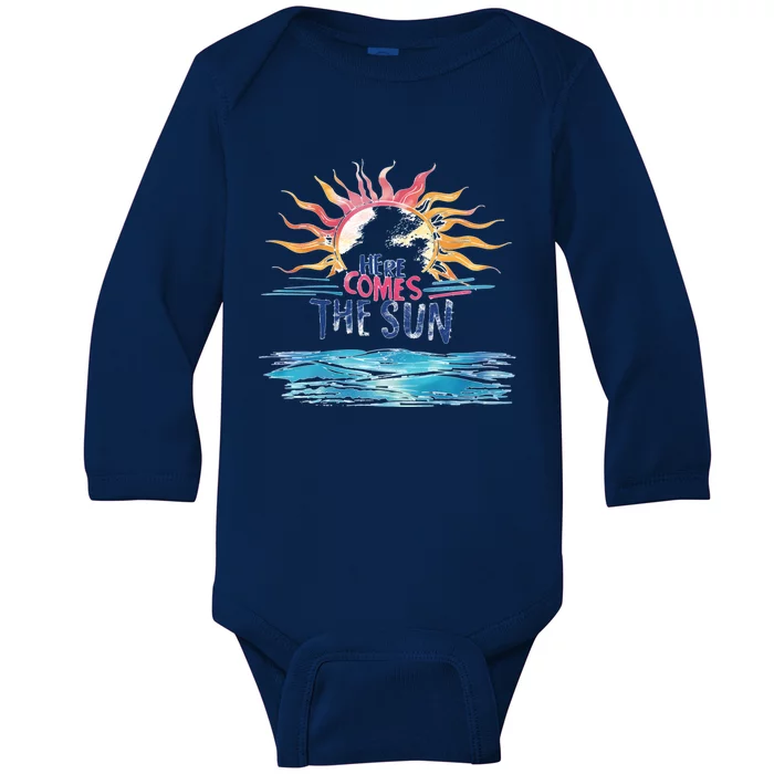 Here Comes The Sun Beach Retro Tropical Summer Cute Gift Baby Long Sleeve Bodysuit