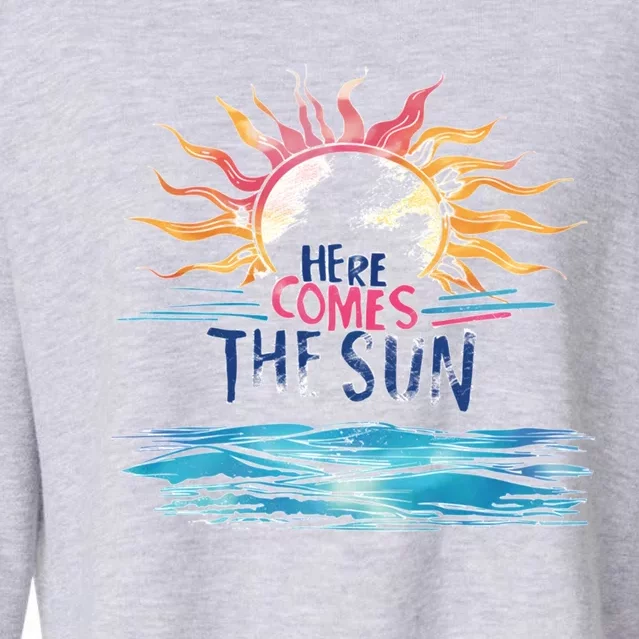 Here Comes The Sun Beach Retro Tropical Summer Cute Gift Cropped Pullover Crew