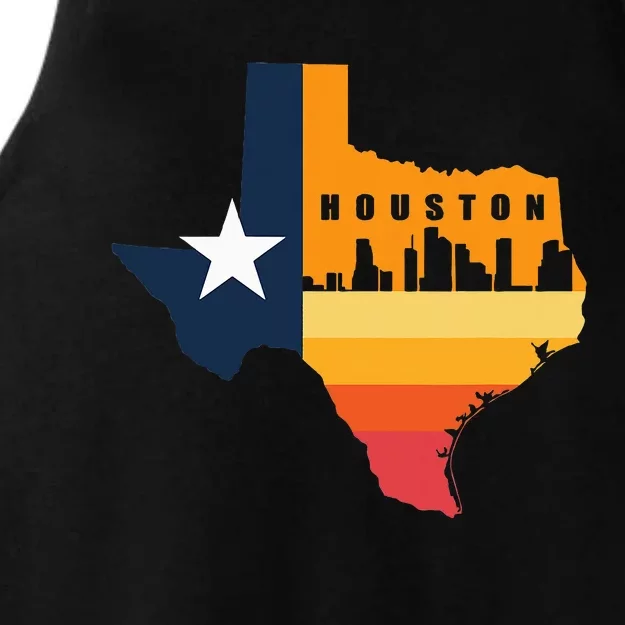 Houston City Texas Map Patriotic Texan Ladies Tri-Blend Wicking Tank