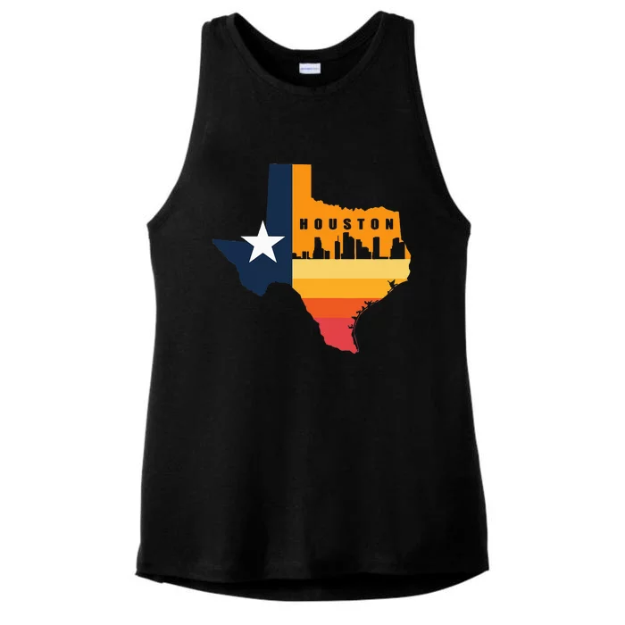 Houston City Texas Map Patriotic Texan Ladies Tri-Blend Wicking Tank