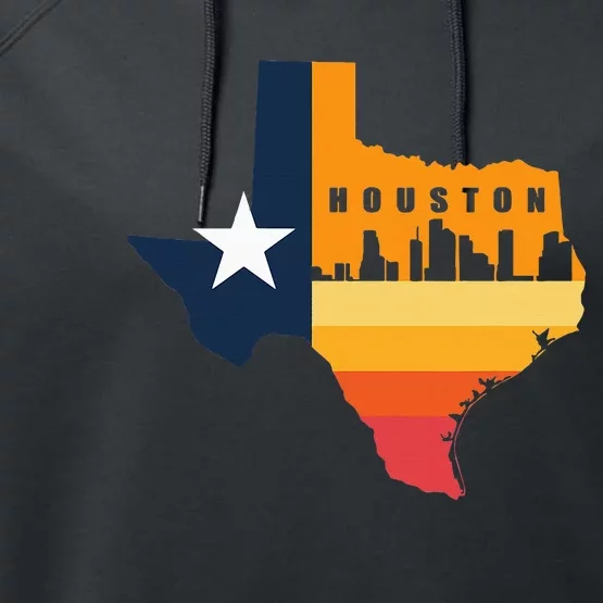 Houston City Texas Map Patriotic Texan Performance Fleece Hoodie