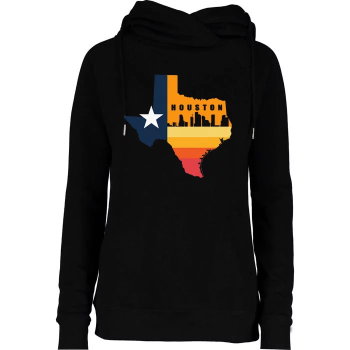 Houston City Texas Map Patriotic Texan Womens Funnel Neck Pullover Hood