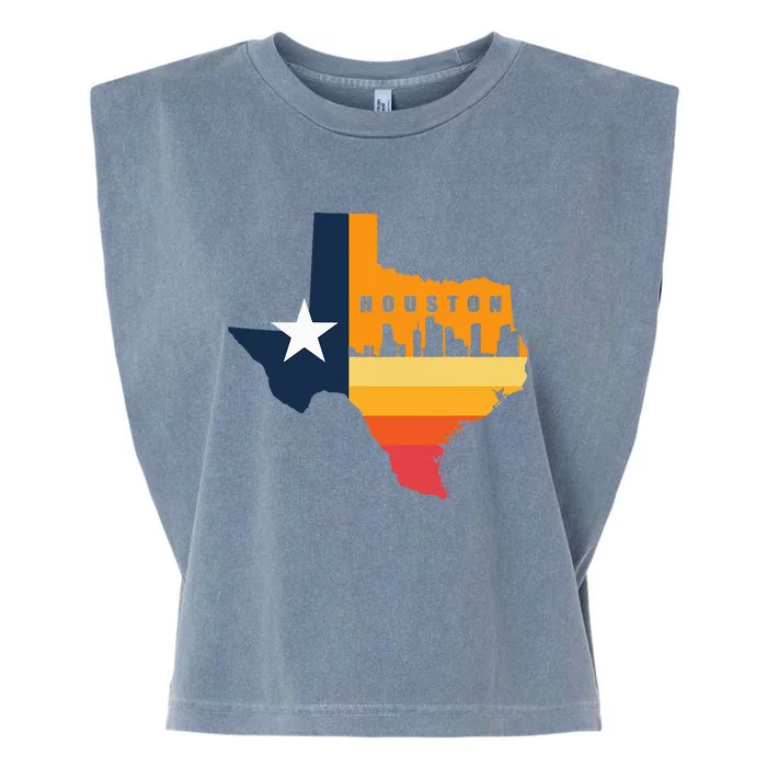 Houston City Texas Map Patriotic Texan Garment-Dyed Women's Muscle Tee