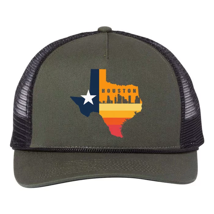 Houston City Texas Map Patriotic Texan Retro Rope Trucker Hat Cap