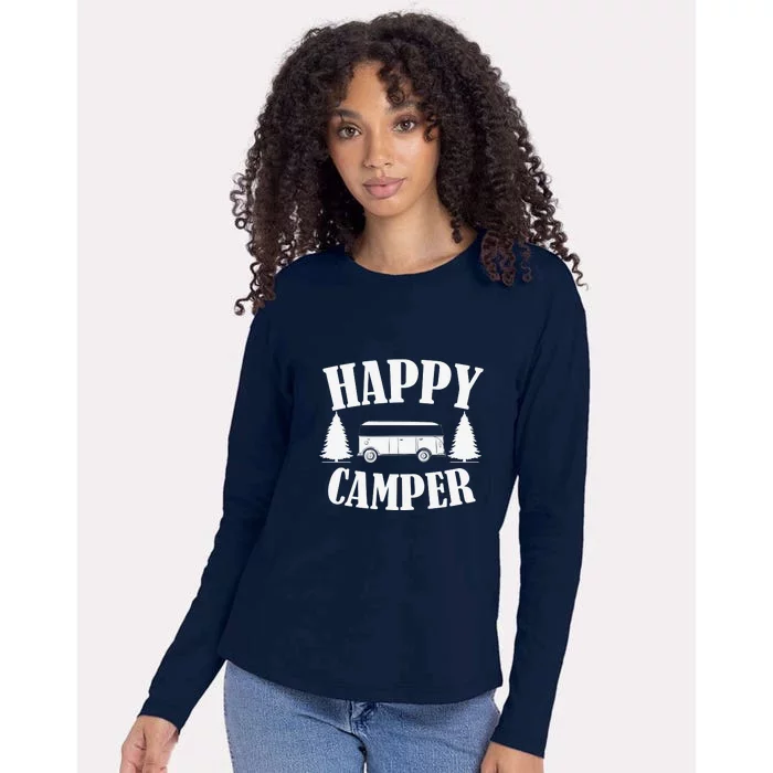 Happy Camper Trailer Outdoor Camping Gift Womens Cotton Relaxed Long Sleeve T-Shirt