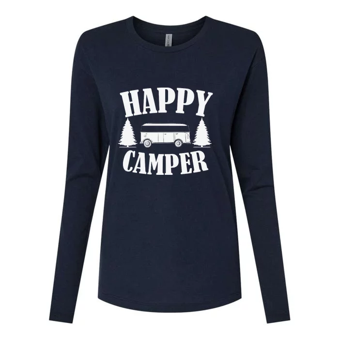 Happy Camper Trailer Outdoor Camping Gift Womens Cotton Relaxed Long Sleeve T-Shirt