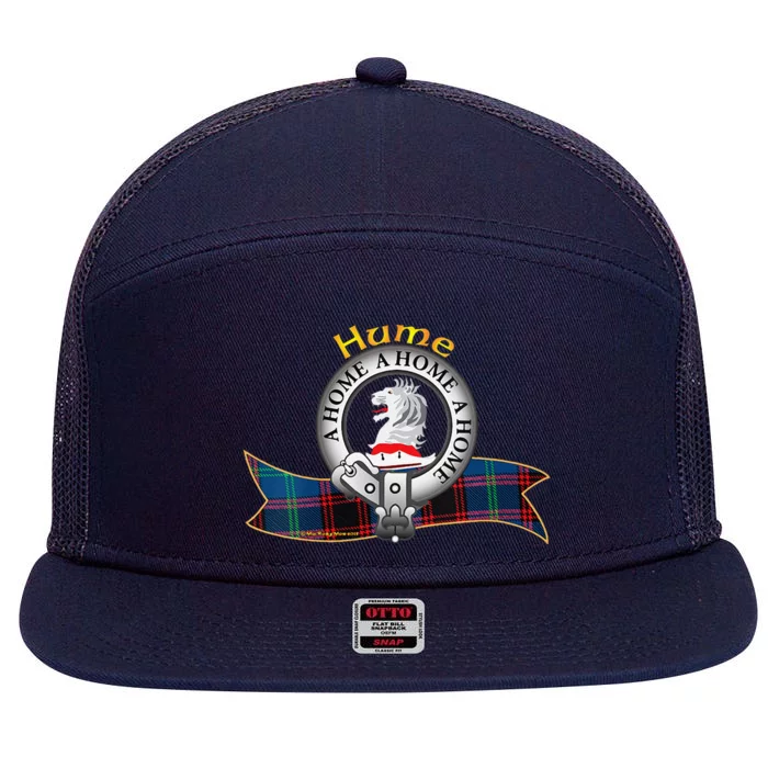 Hume Clan Tartan Crest Motto 7 Panel Mesh Trucker Snapback Hat