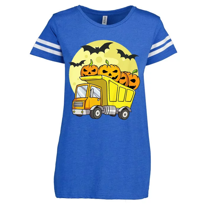 Halloween Construction Truck Pumpkin Enza Ladies Jersey Football T-Shirt