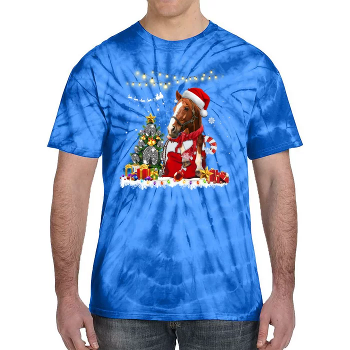 Horse Christmas Tree Hat Santa Lights Funny Horse Xmas Gift Tie-Dye T-Shirt