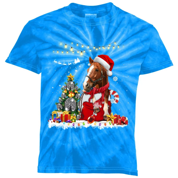 Horse Christmas Tree Hat Santa Lights Funny Horse Xmas Gift Kids Tie-Dye T-Shirt