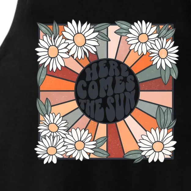 Here Comes The Sun Retro Flower Floral Ladies Tri-Blend Wicking Tank