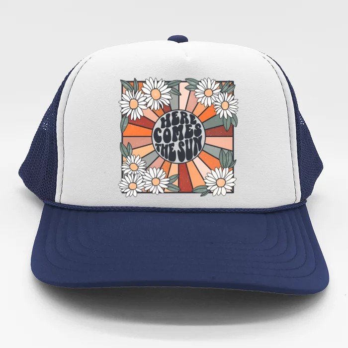 Here Comes The Sun Retro Flower Floral Trucker Hat