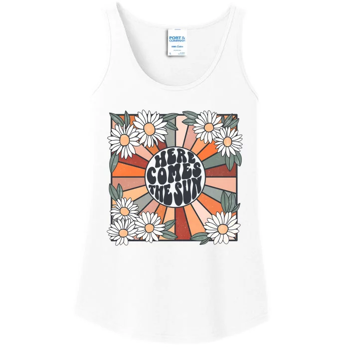 Here Comes The Sun Retro Flower Floral Ladies Essential Tank