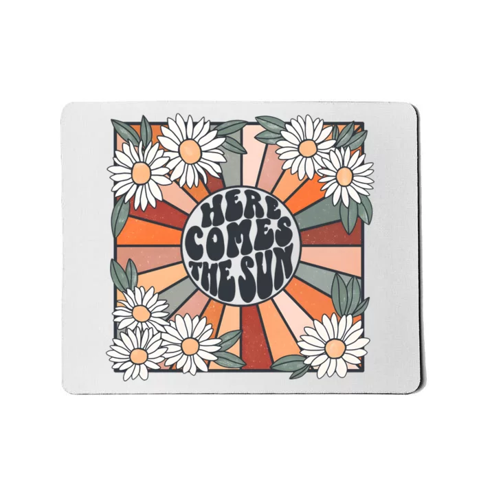 Here Comes The Sun Retro Flower Floral Mousepad