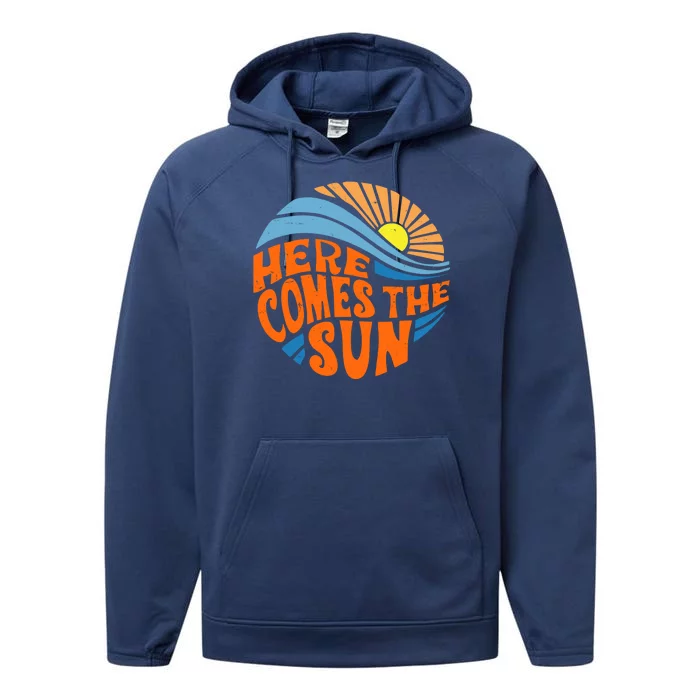 Here Comes The Sun Retro Summer Performance Fleece Hoodie