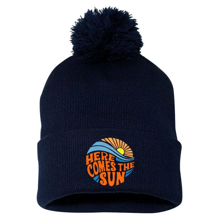 Here Comes The Sun Retro Summer Pom Pom 12in Knit Beanie